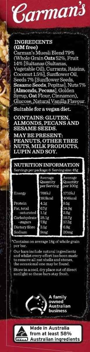 Carman`s Kitchen - 提子果仁燕麥條45g (不含麩質) (6條)(Fruit & Nuts Muesli Bars)